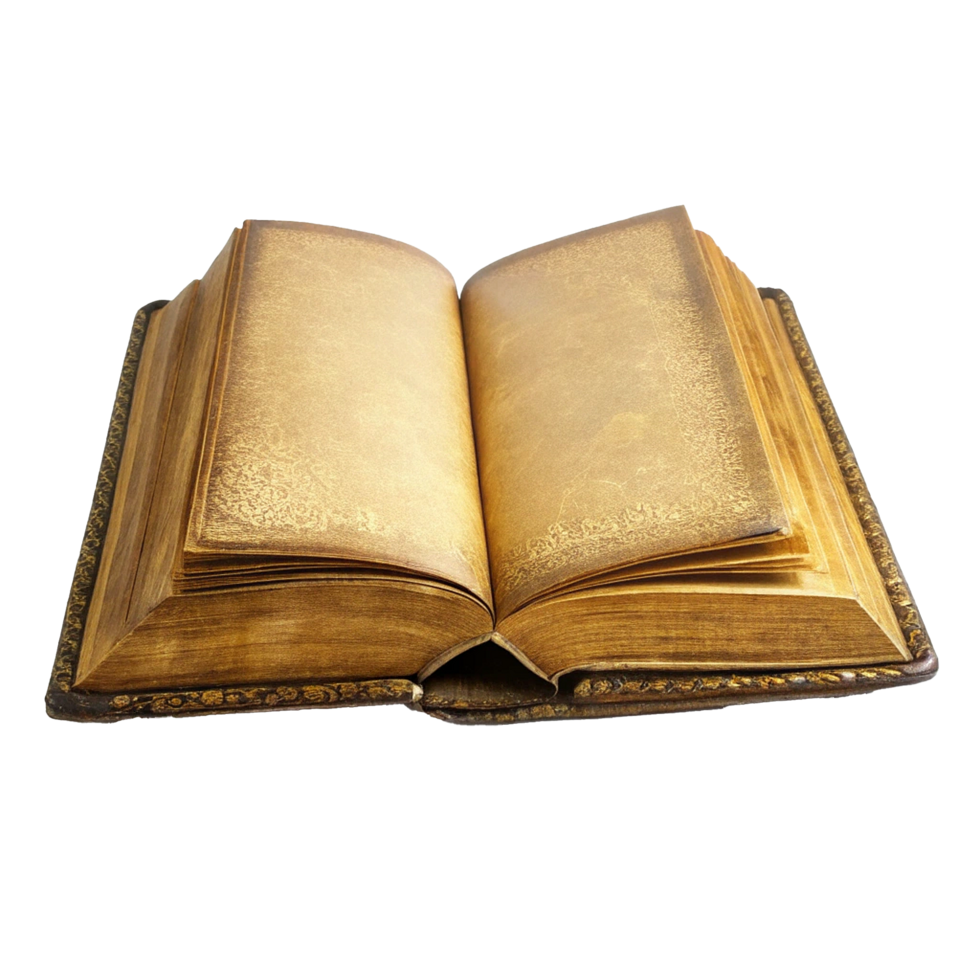 Antique Open Book with Aged Pages and Leather Binding png