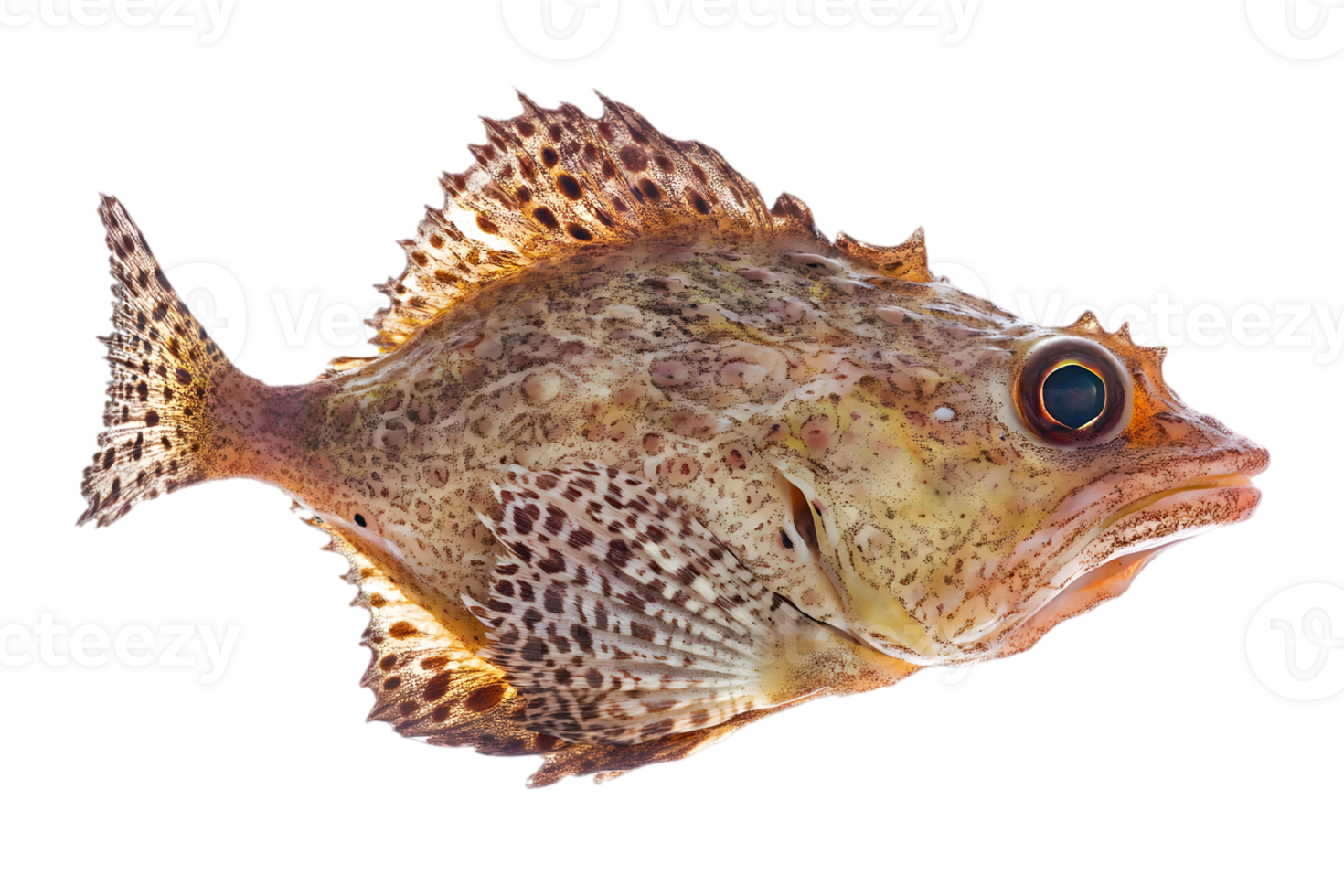 Isolated Brown and Yellow Scorpionfish with Textured Skin on Transparent Background Marine Life Exotic Fish Stock Photo png