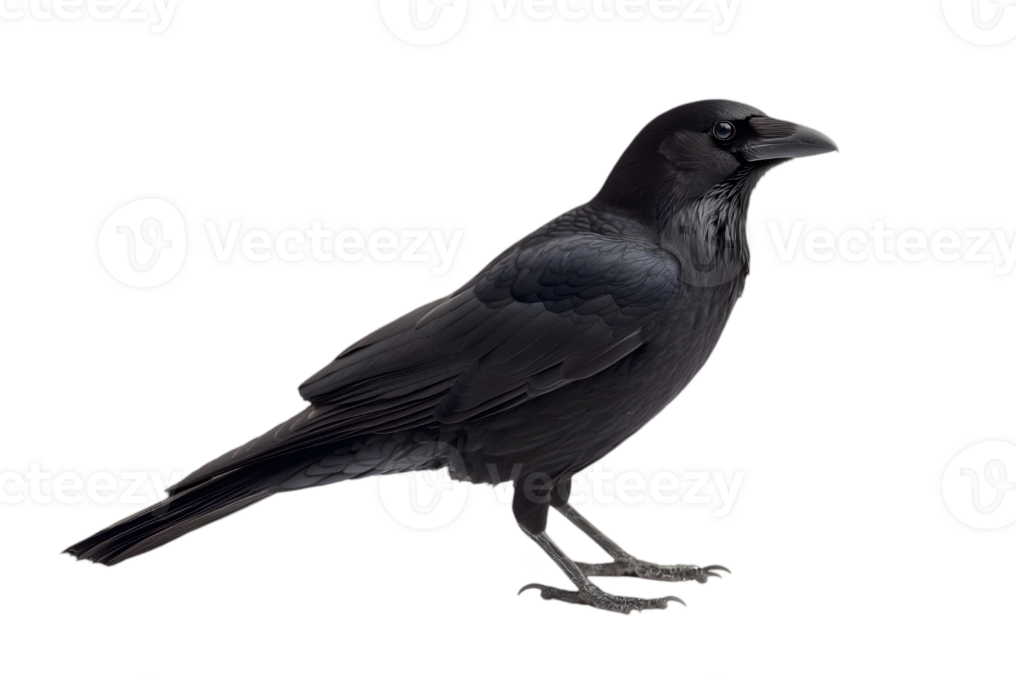 Isolated Black Crow Bird in Detailed Plumage on Transparent Background Animal Wildlife Nature Raven with Feathered Wing and Perched Stance png