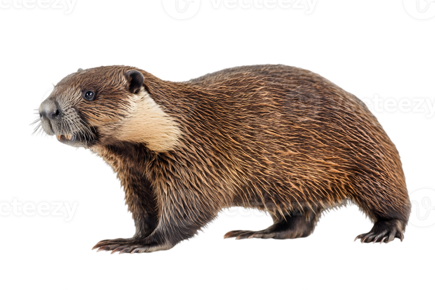 Isolated Brown Otter Standing with Furry Texture in Transparent Background png