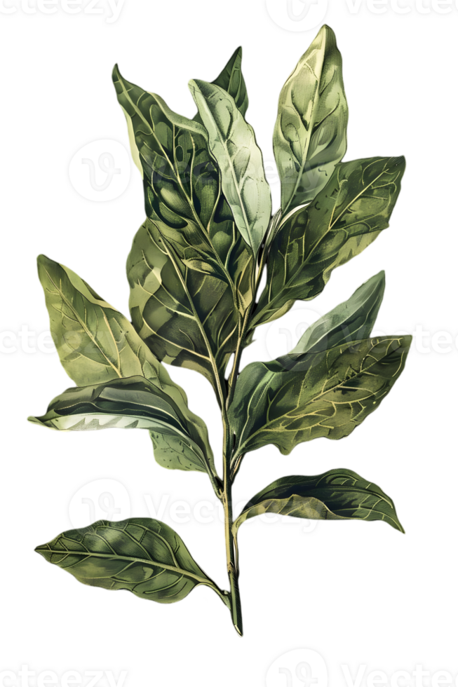 Isolated Green Leaf Branch on Transparent Background Botanical Illustration Detailed Foliage Herbal Graphic Design Element png