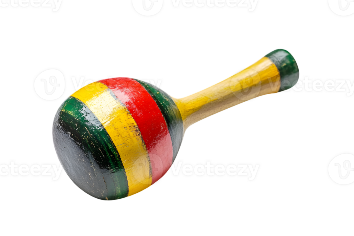 Isolated Colorful Wooden Maraca Musical Instrument with Striped Design on a Transparent Background for Percussion Rhythm and Traditional Play png