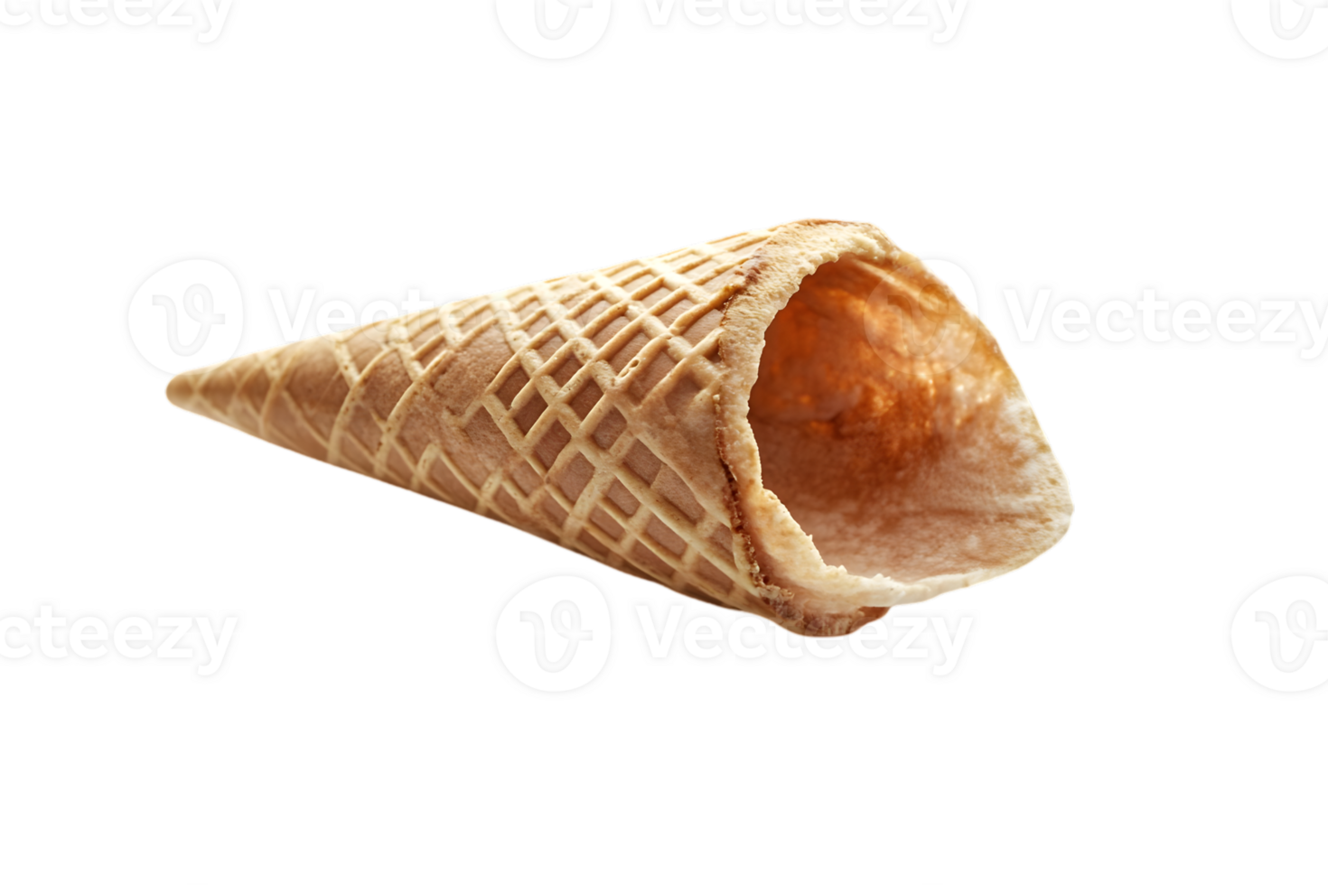 Isolated Empty Waffle Ice Cream Cone with Honeycomb Pattern and Crisp Texture on Transparent Background png