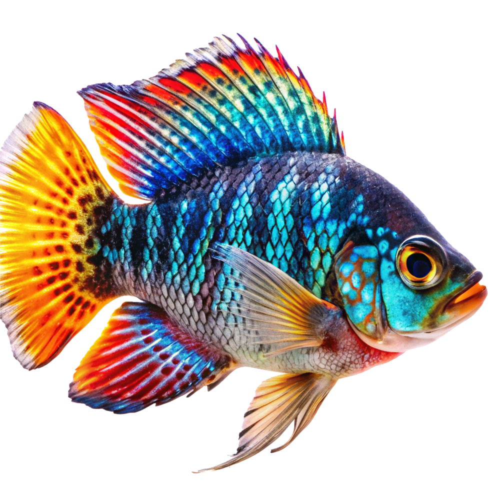 Vibrant Rainbow Cichlid Fish with Stunning Colors and Fins png