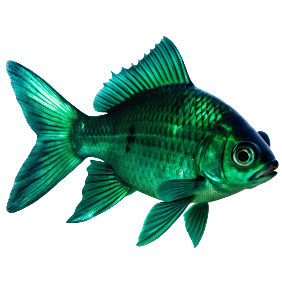 Vibrant Emerald Green Fish with Striking Fins and Scales png