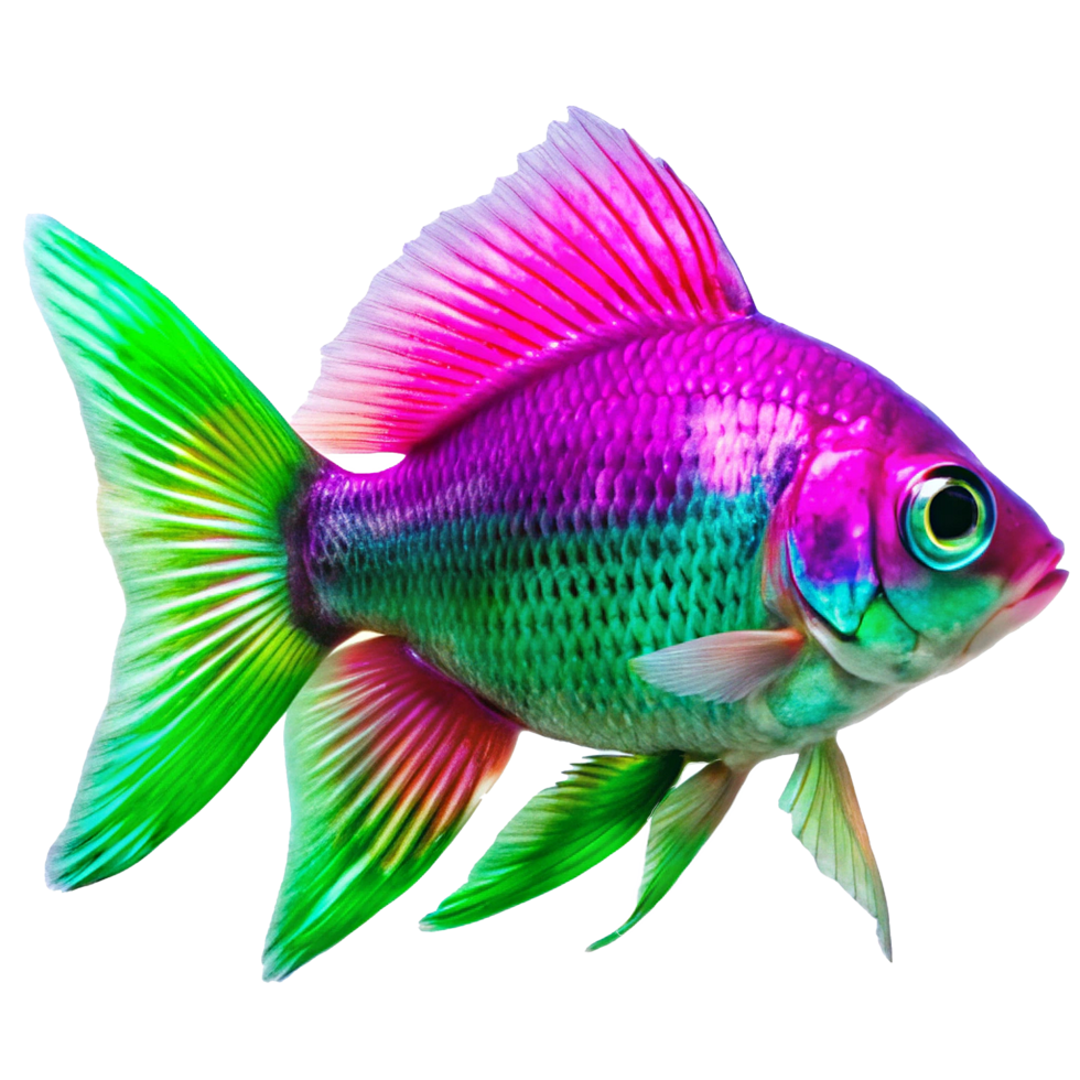 Vibrant iridescent fish with colorful fins and scales swimming underwater png