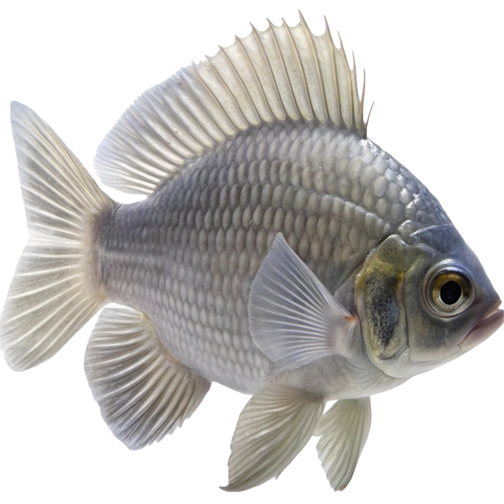 A Detailed Closeup of a Gray Tilapia Fish with Fin Details png