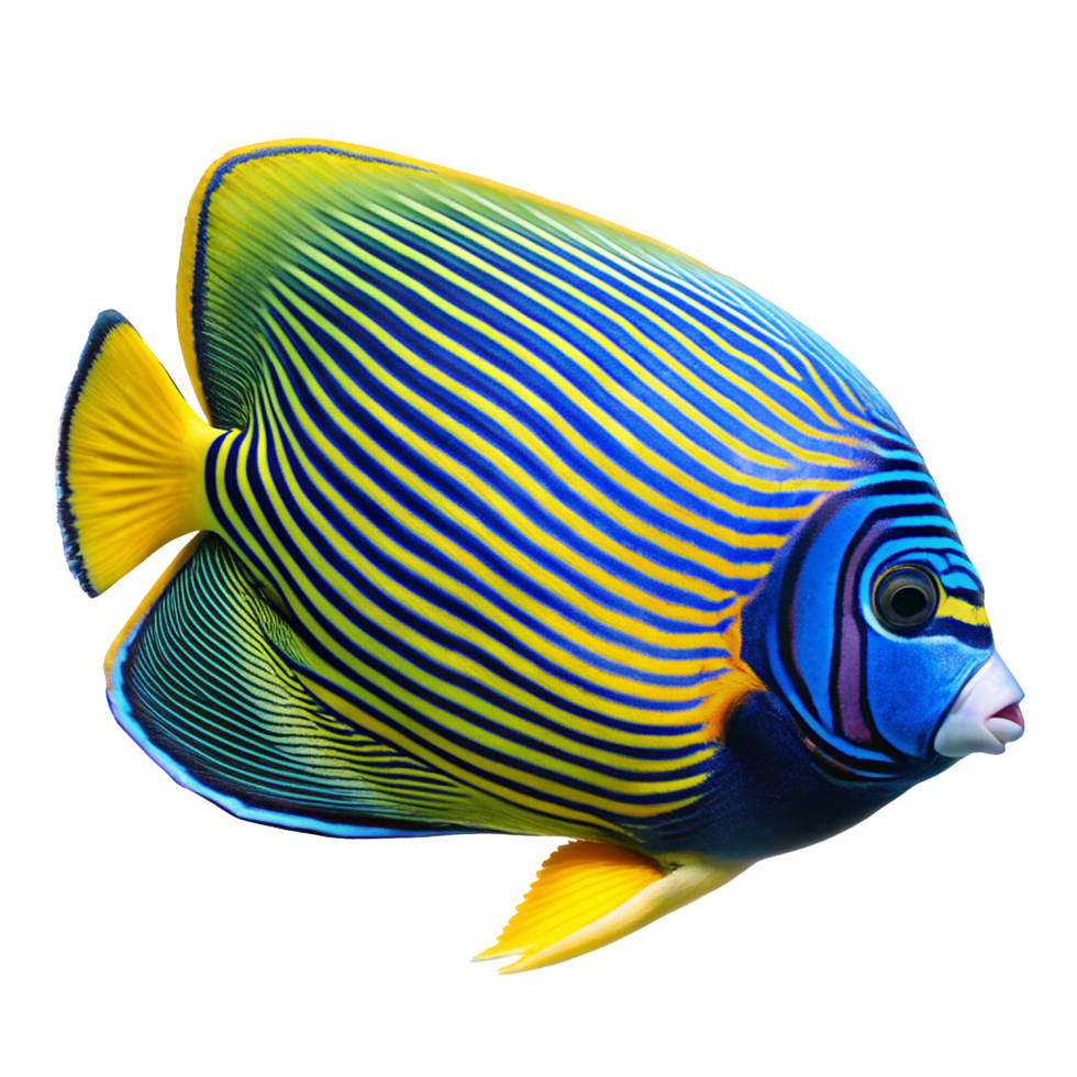 Striking Yellow and Blue Emperor Angelfish Swimming in Ocean png