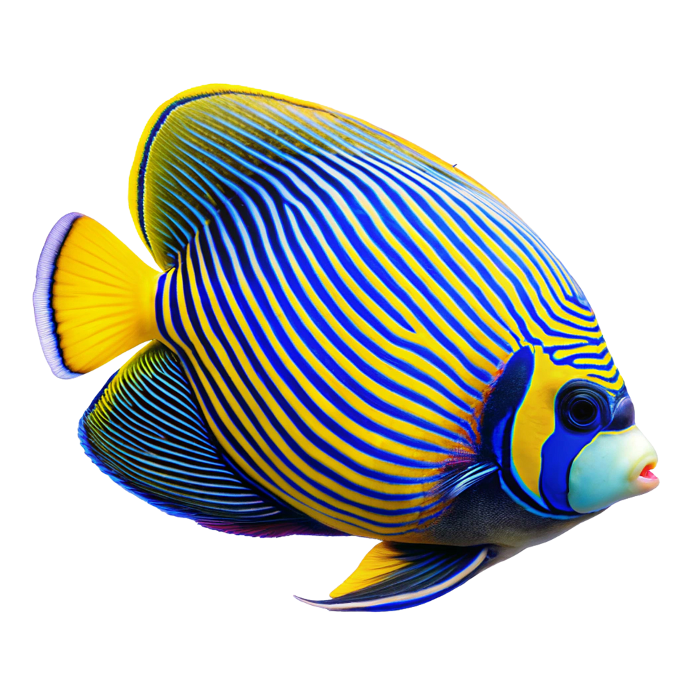 Vibrant Emperor Angelfish with Striking Blue and Yellow Stripes png