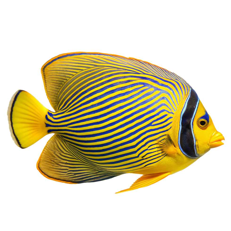 Striped Angelfish Vibrant Yellow and Blue Tropical Fish Ocean Life Aquatic Animal png