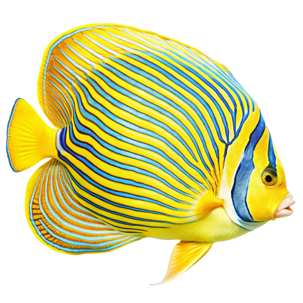 Vibrant Yellow and Blue Emperor Angelfish Swimming in Ocean png