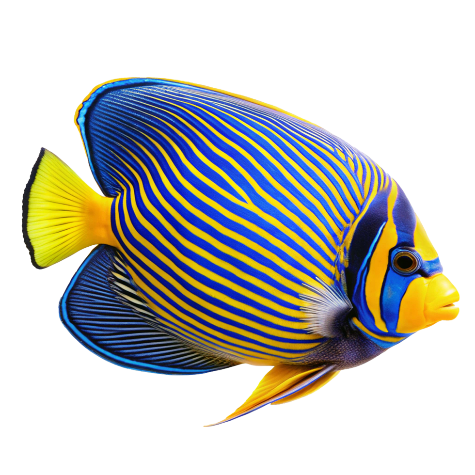 Striped Angelfish Vibrant Yellow and Blue Tropical Fish Ocean Creature png