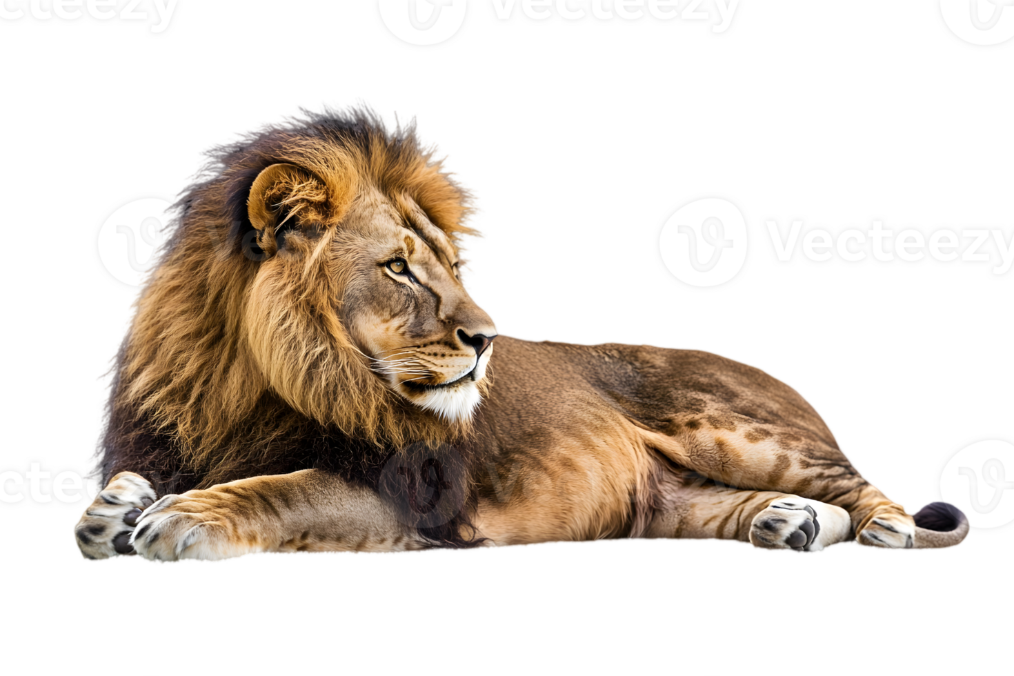 Majestic Lion Relaxing with Lush Mane in Profile View on Transparent Background png
