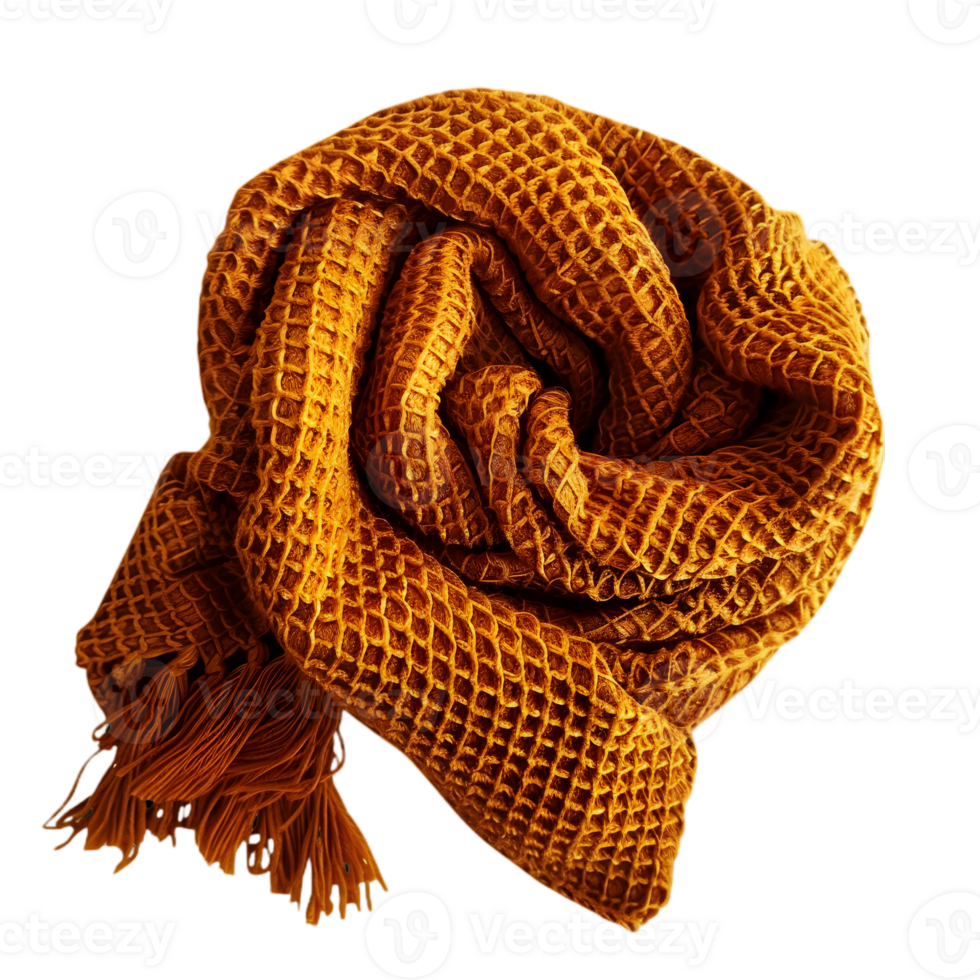 Luxurious Woven Orange Scarf with Fringe Isolated on Transparent Background Soft Wool Texture and Knitted Design for Winter Fashion and Warmth png
