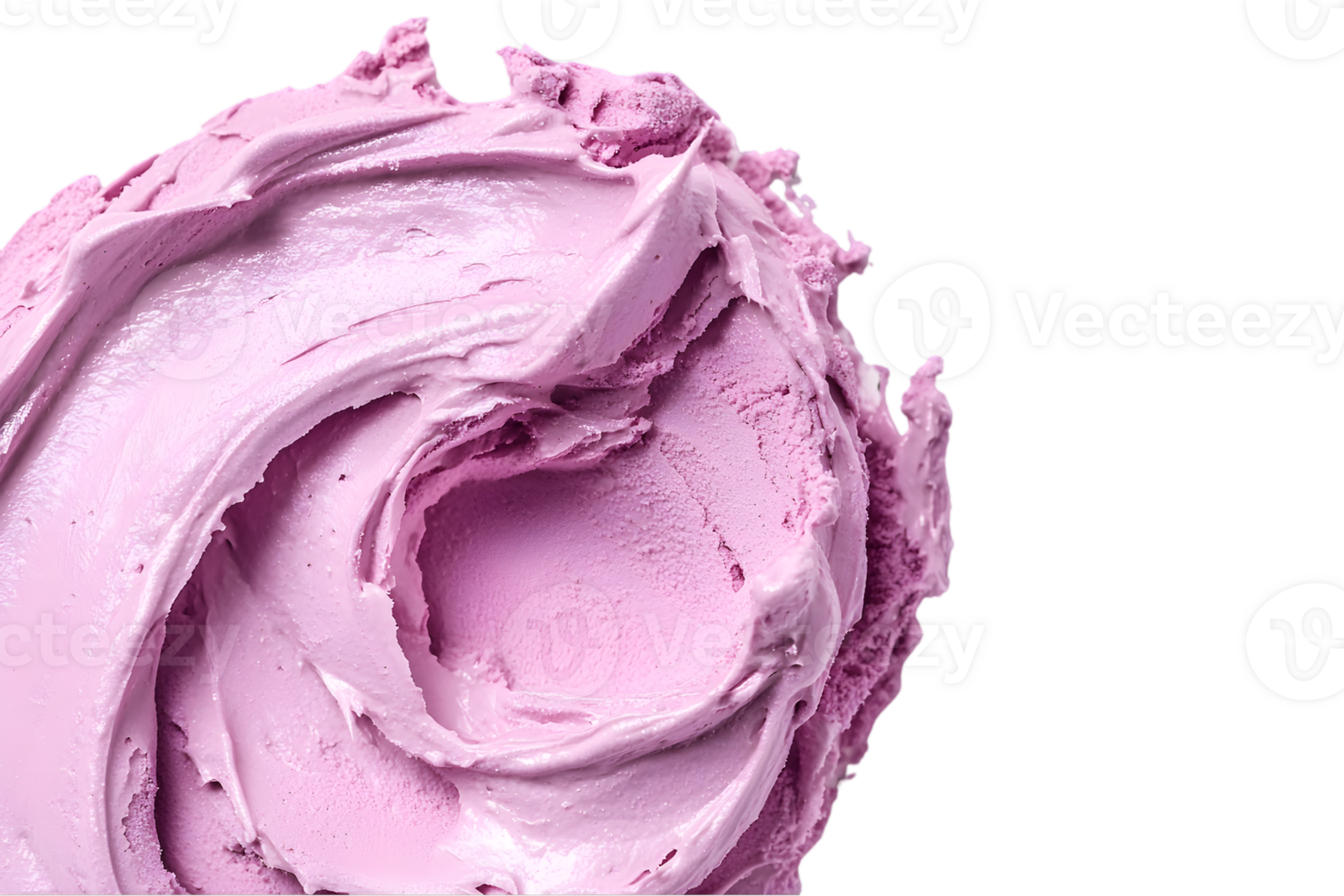Macro Shot of Creamy Purple Ice Cream Swirl on a Transparent Background with Smooth Texture and Vibrant Color for Culinary Presentation png