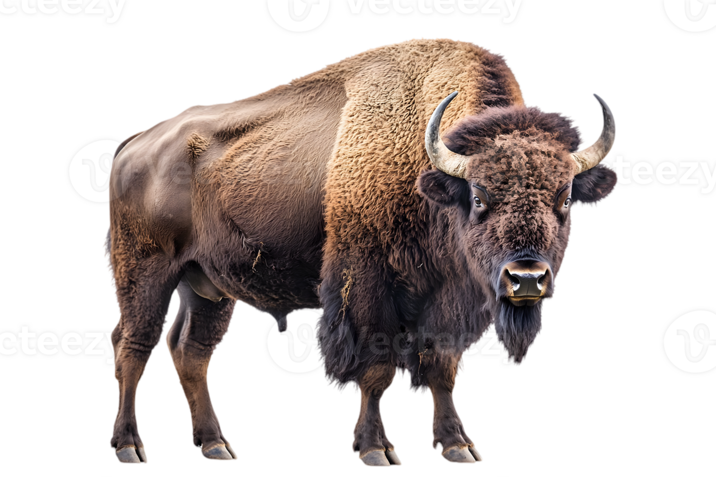 Majestic American Bison with Brown Fur and Sharp Horns Isolated on Transparent Background png