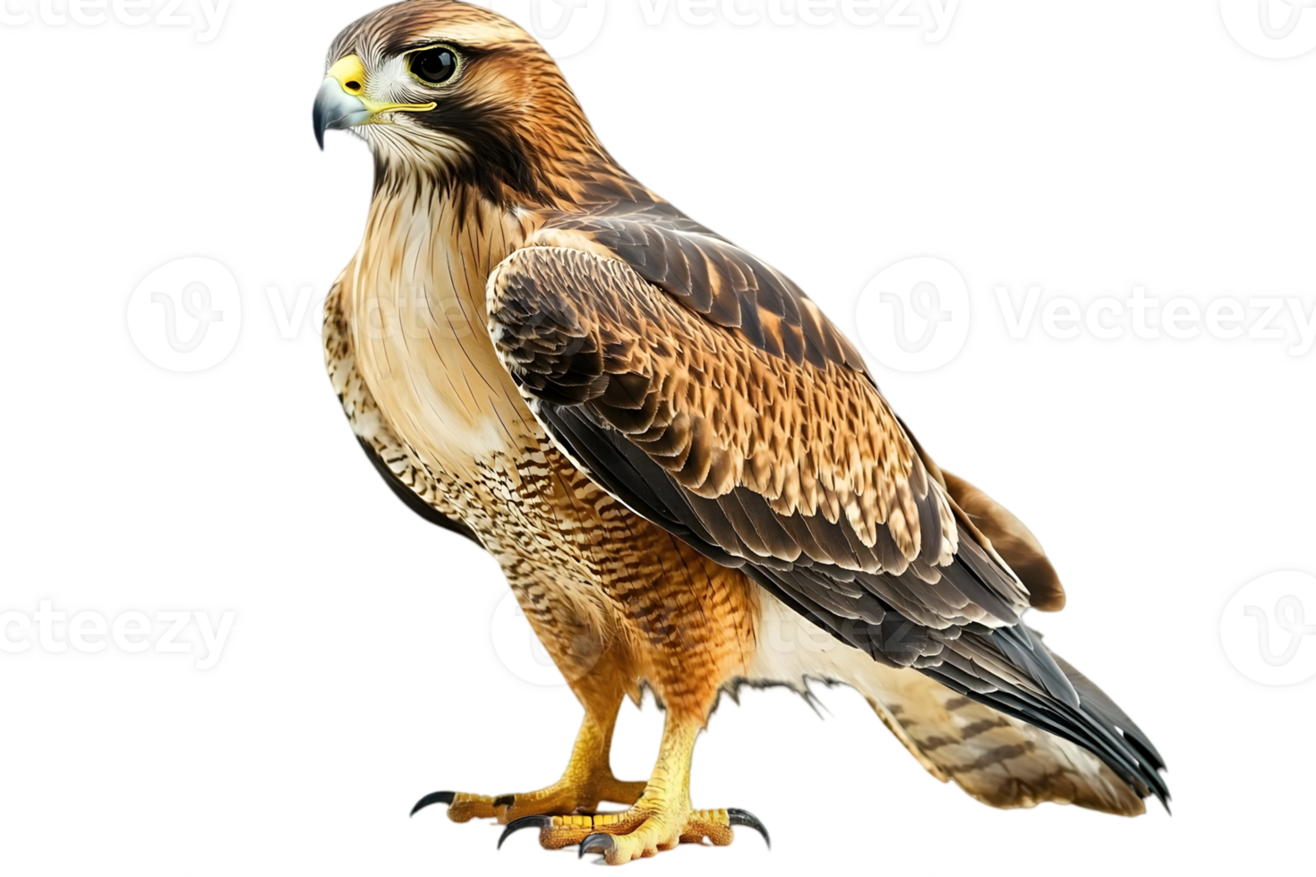 Majestic Brown and White Hawk Portrait Isolated on Transparent Background Showing Detailed Feathers and Sharp Beak in Natural Light png