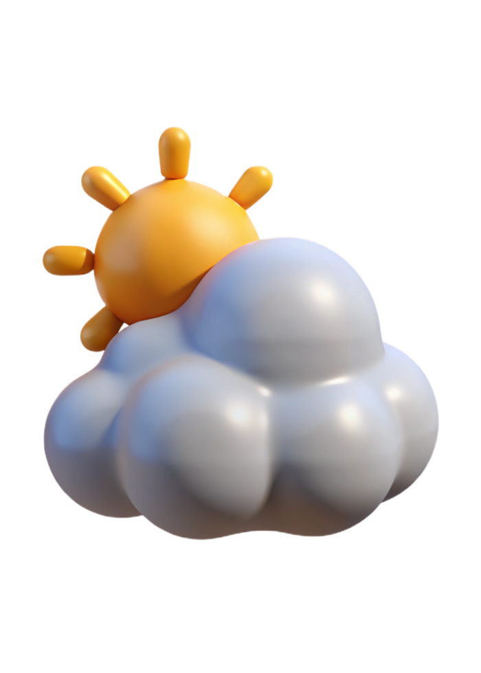 Adorable 3D Render of Cartoon Sun and Cloud Partly Sunny Weather Icon Illustration png