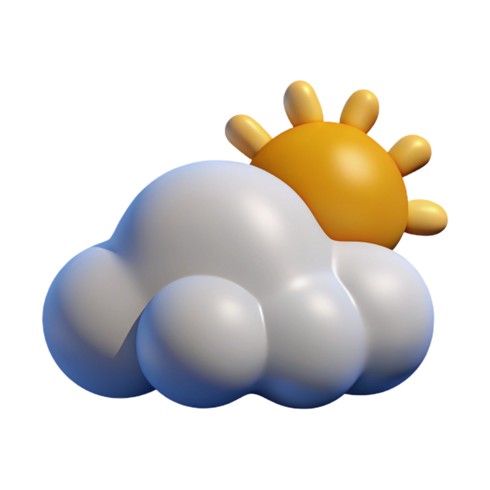 3D Render of Cute Cartoon Sun and Cloud Partly Sunny Weather Icon Illustration png