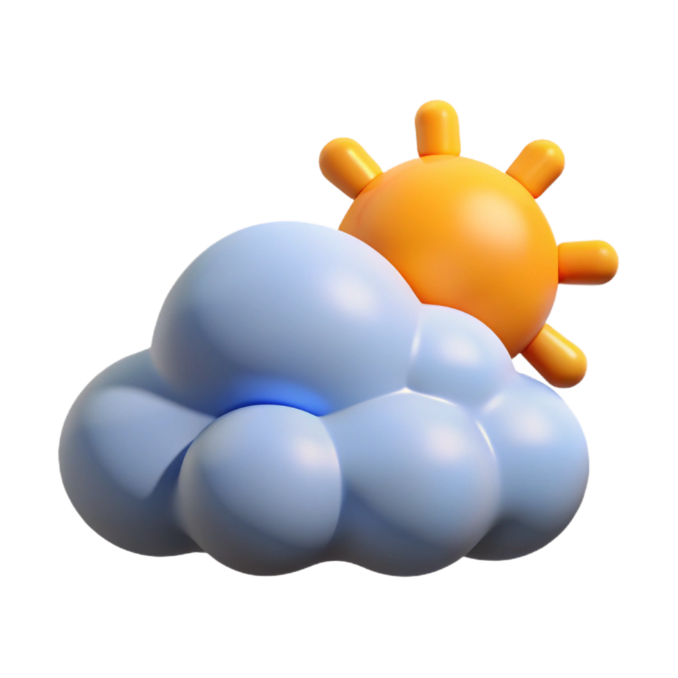 3D Render of a Cute Cartoon Sun and Cloud Weather Icon Illustration Design Element png