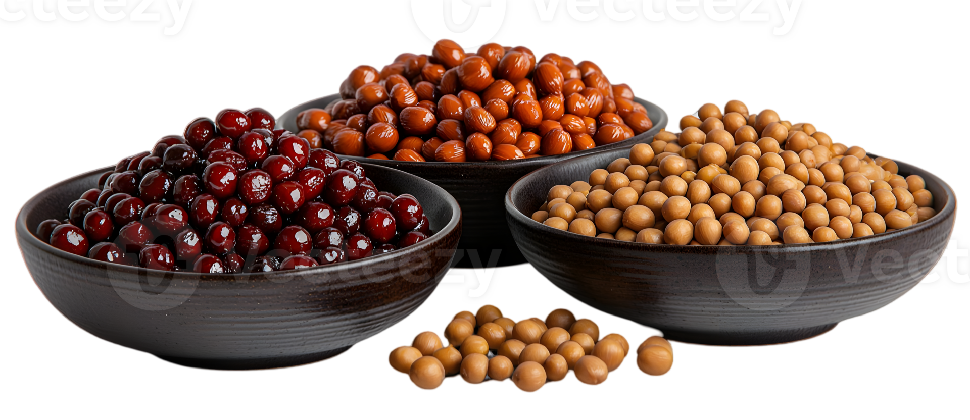 Assorted Beans In Dark Bowls On Black Background png