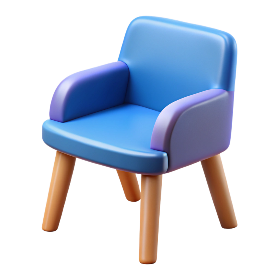 A Cute 3D Render of a Small Blue Chair with Wooden Legs Perfect for a Child's Room or Playroom Setting png