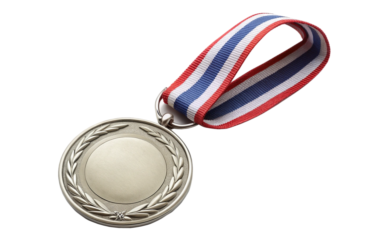 Blank Silver 3d Medal with Red White and Blue Ribbon for First Place Winner Achievement Award png