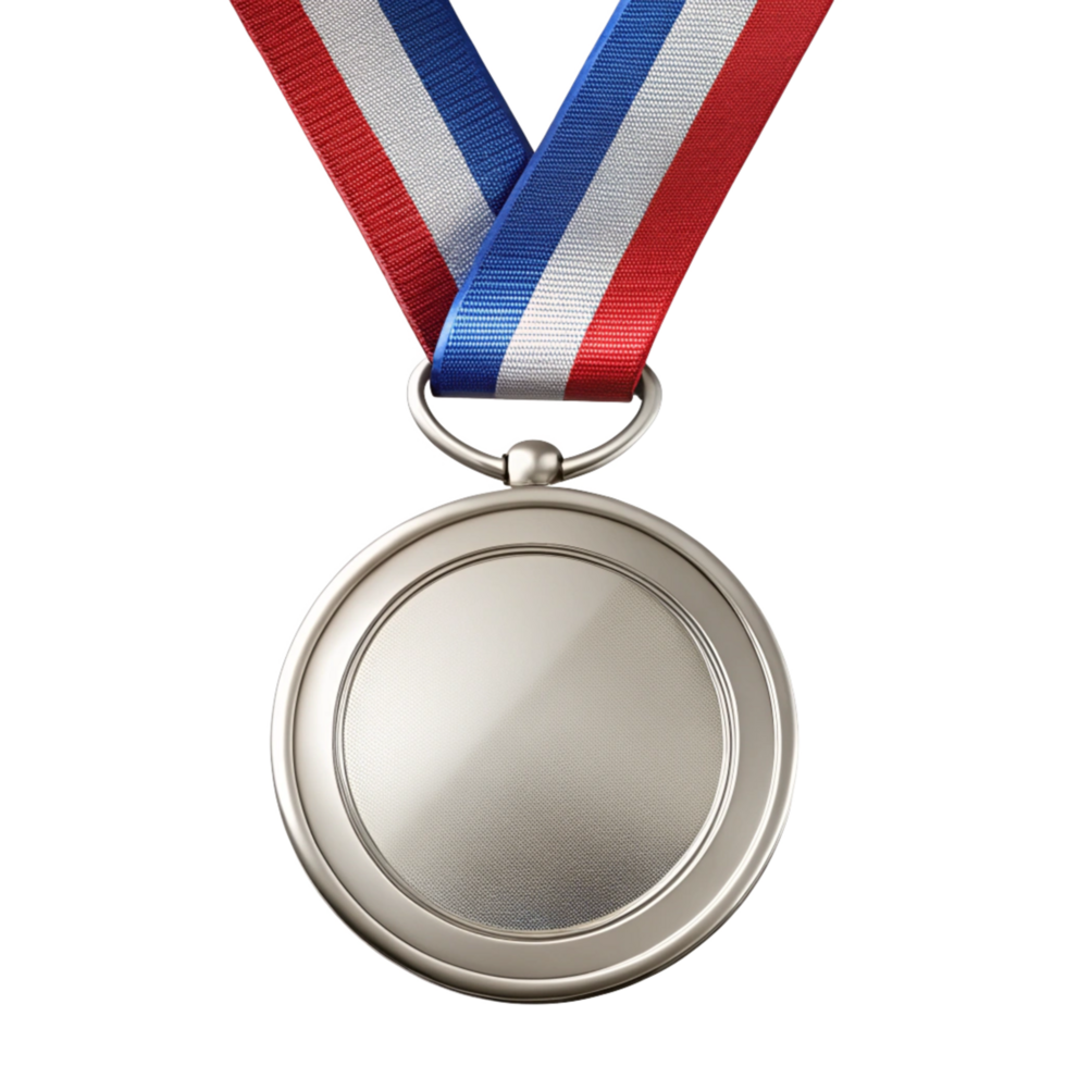 3d Blank Medal with Red White and Blue Ribbon for First Place Winner Achievement Award png