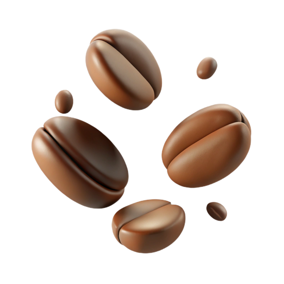 Roasted Coffee Beans Falling in the Air Brown Coffee Beans 3D Render png