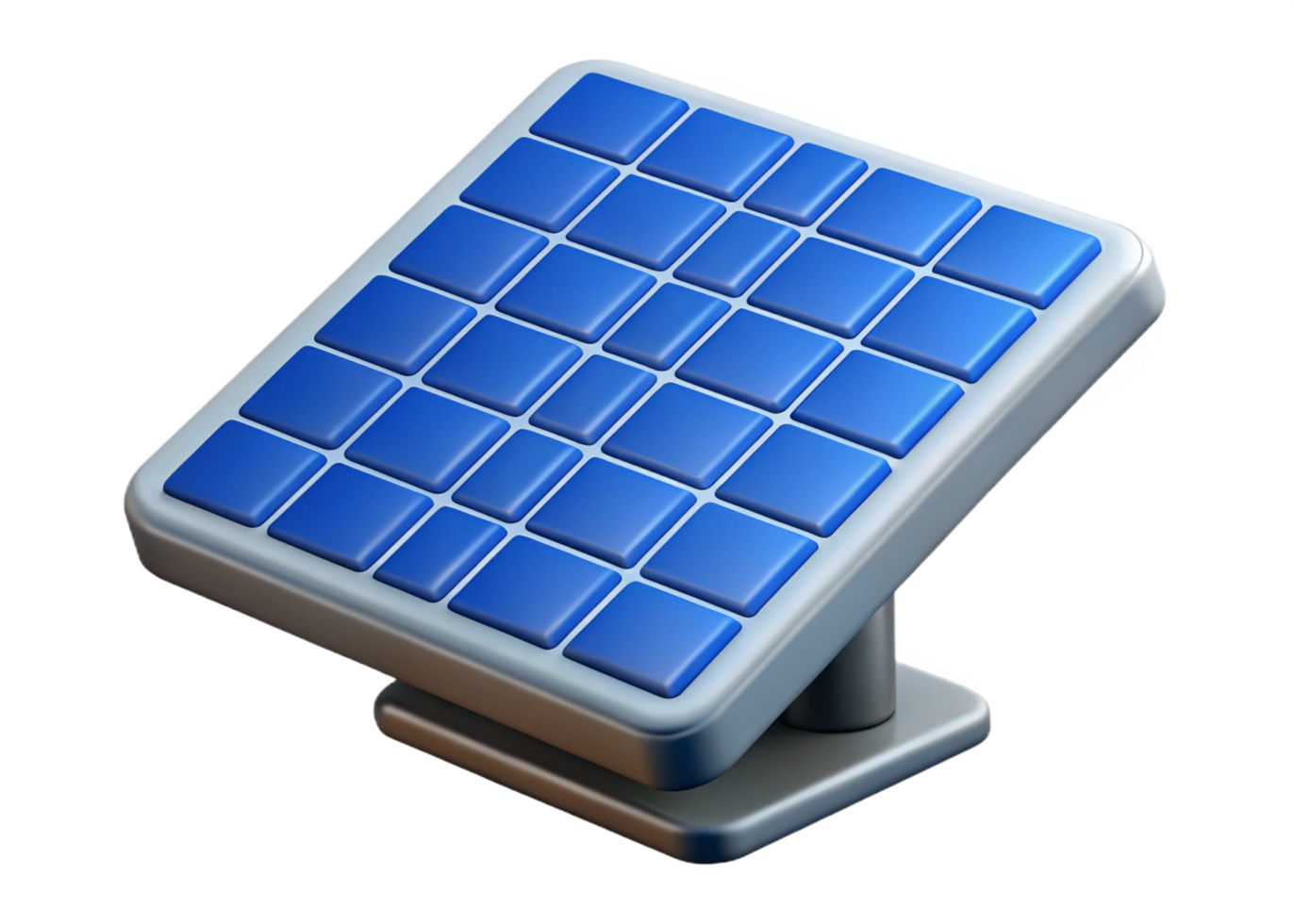A 3D rendering of a small blue solar panel on a gray stand, perfect for portable power solutions png