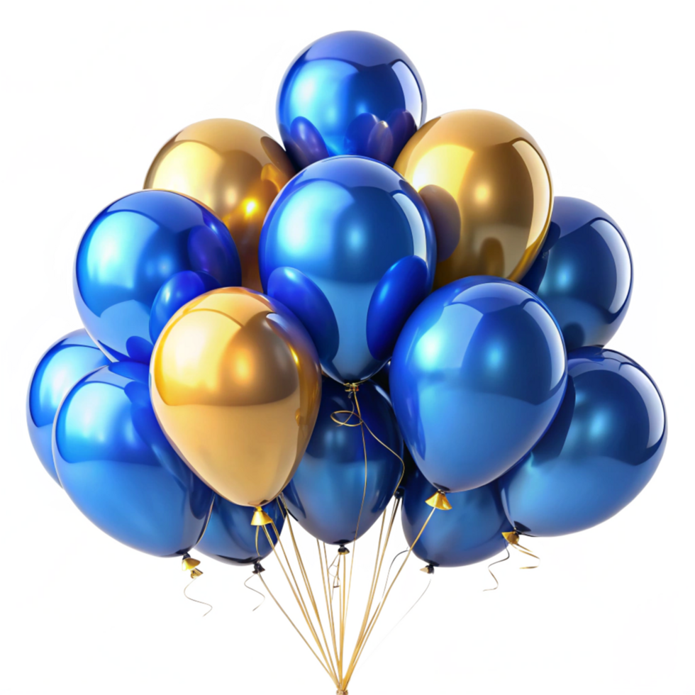 A Cluster of Shiny Blue and Gold Balloons Ready for a Celebration png