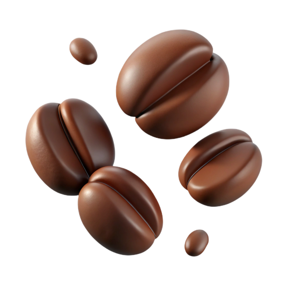 Floating Brown Coffee Beans 3D Render Illustration png