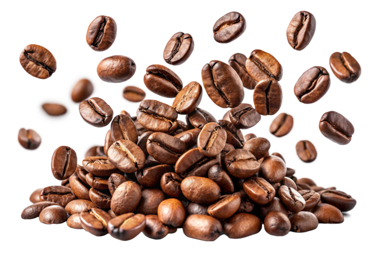 Roasted Coffee Beans Falling onto a Pile of Coffee Beans, Dark Background png
