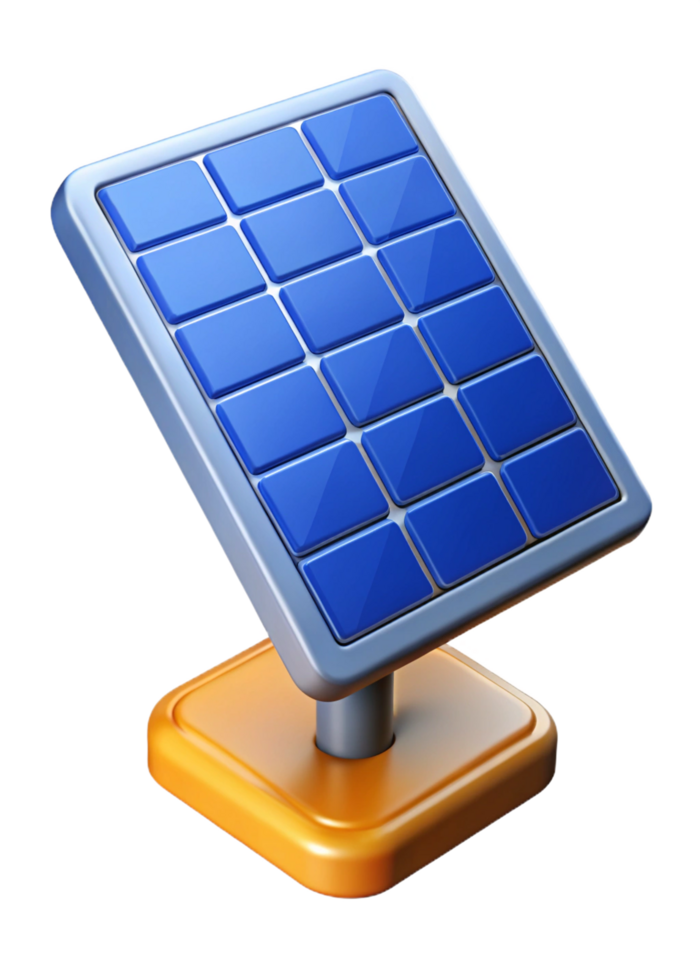 3D Render of a Small Solar Panel on an Orange Stand Clean Energy Technology png
