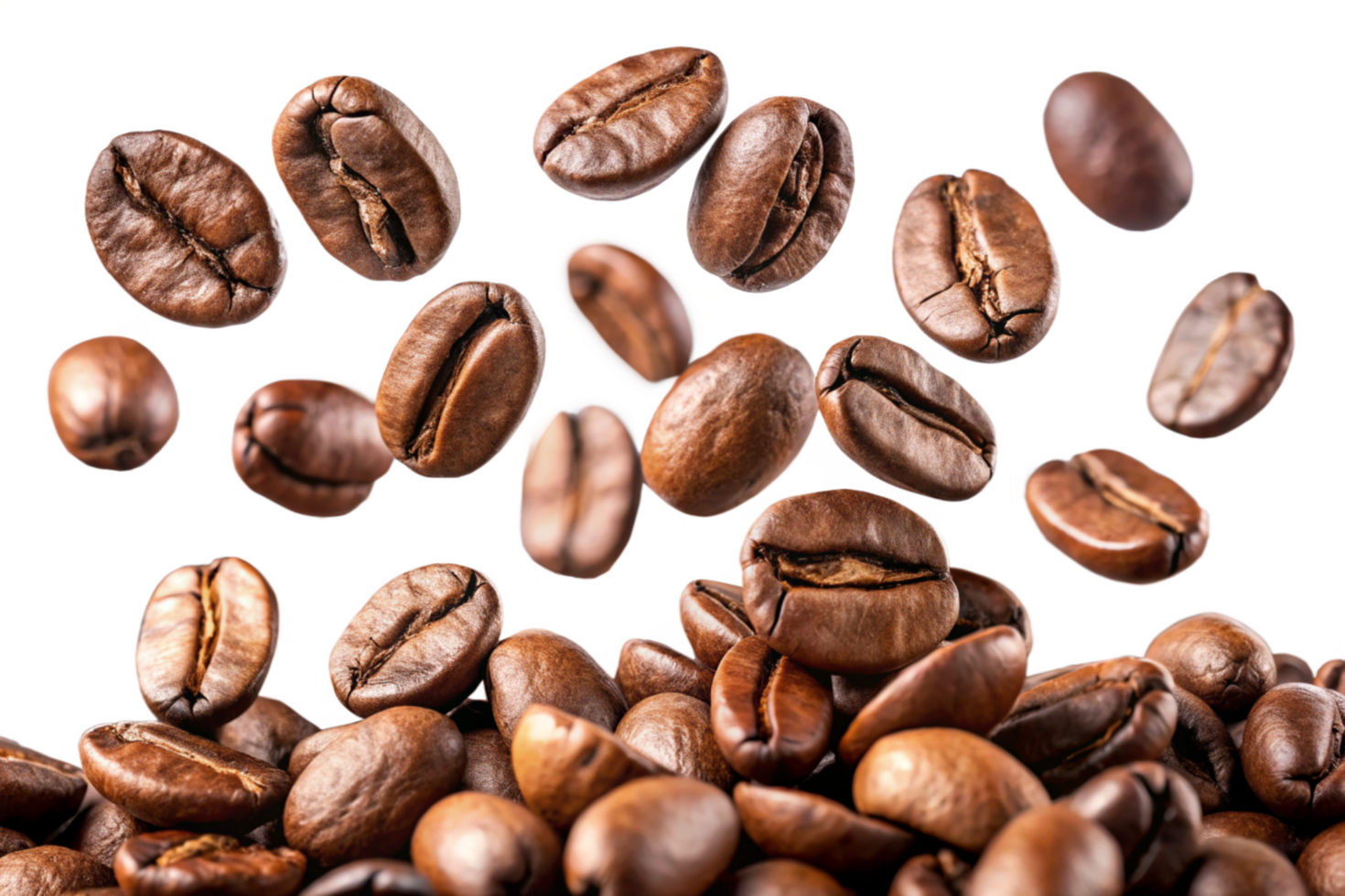 Roasted Coffee Beans Falling onto a Pile of More Coffee Beans png