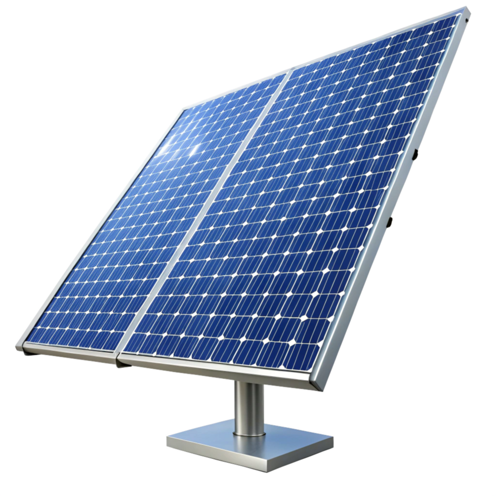Highefficiency photovoltaic solar panel system on a metal stand, angled for optimal sunlight absorption png
