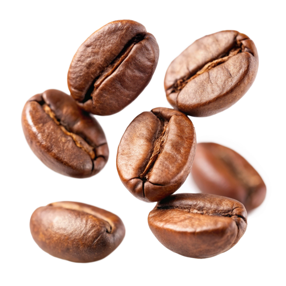 3D Roasted Coffee Beans Falling in Air Photography png