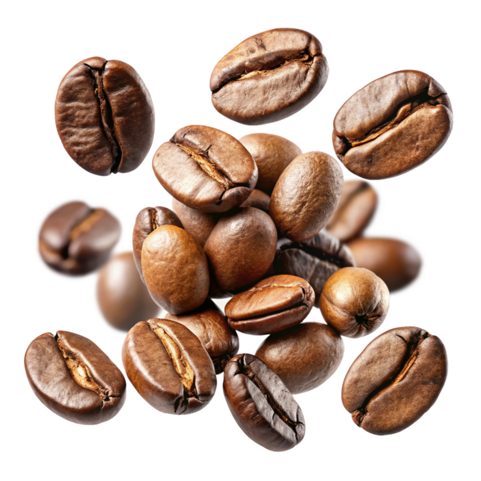 Roasted Coffee Beans Falling on Black Background a Delicious Aromatic Brew png