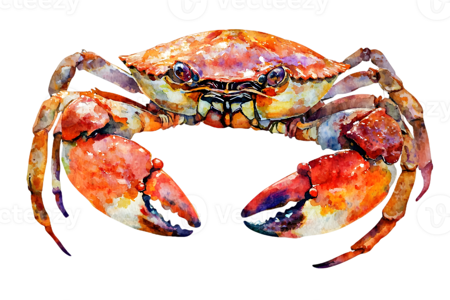Colorful Watercolor Crab Illustration On Black Background png