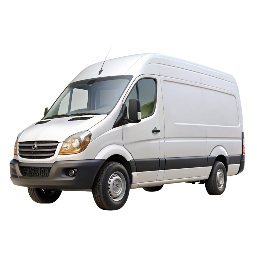 Highquality image of a silver commercial delivery van isolated on black background png