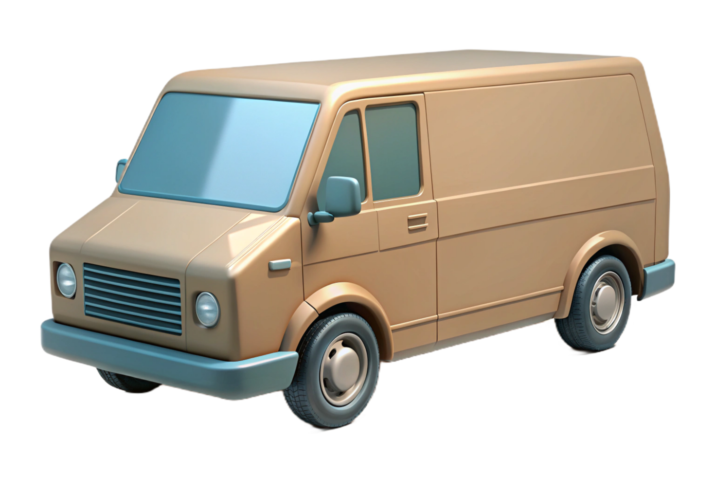 A Tan Cartoon Style Delivery Van Illustration 3D Render png