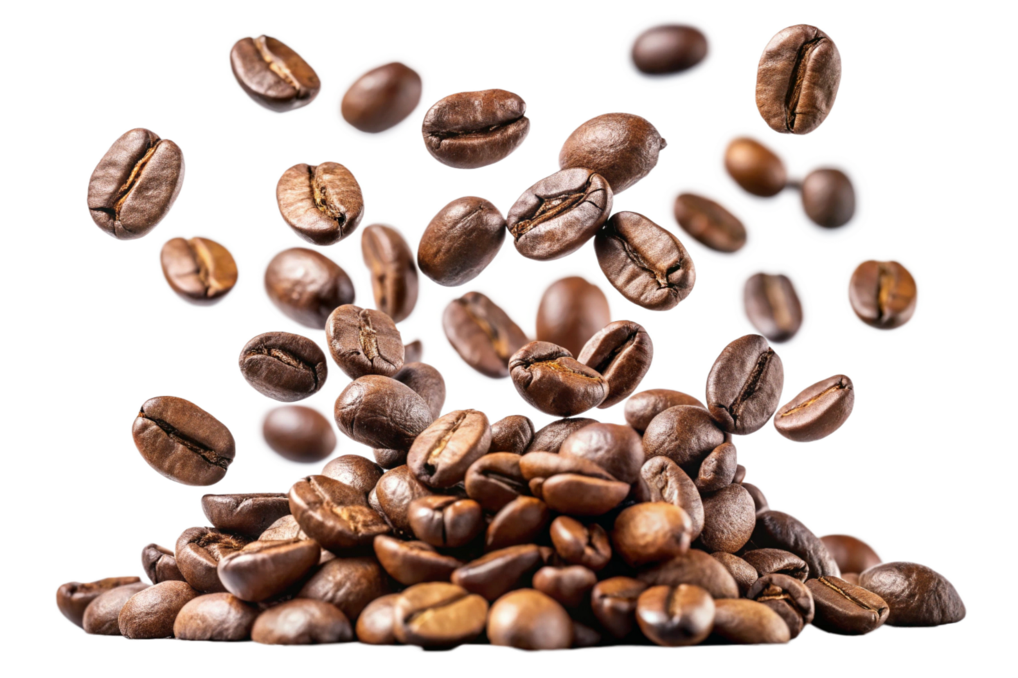 Roasted Coffee Beans Falling onto Pile of Coffee Beans png