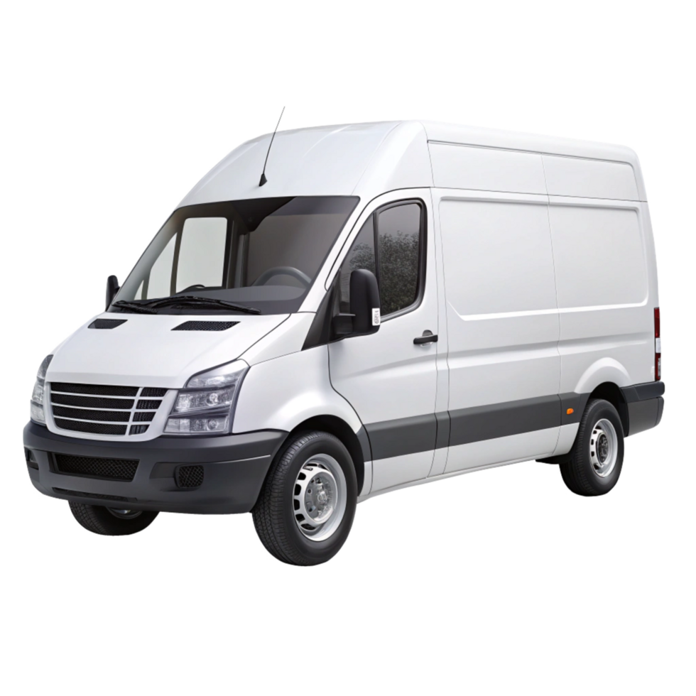 Image of a brand new white delivery van isolated on black background png