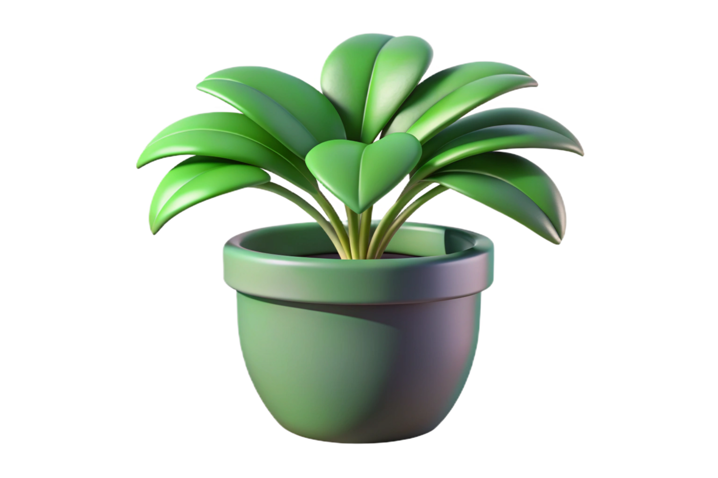 A 3D Render of a Green Potted Plant with Multiple Lush Leaves png