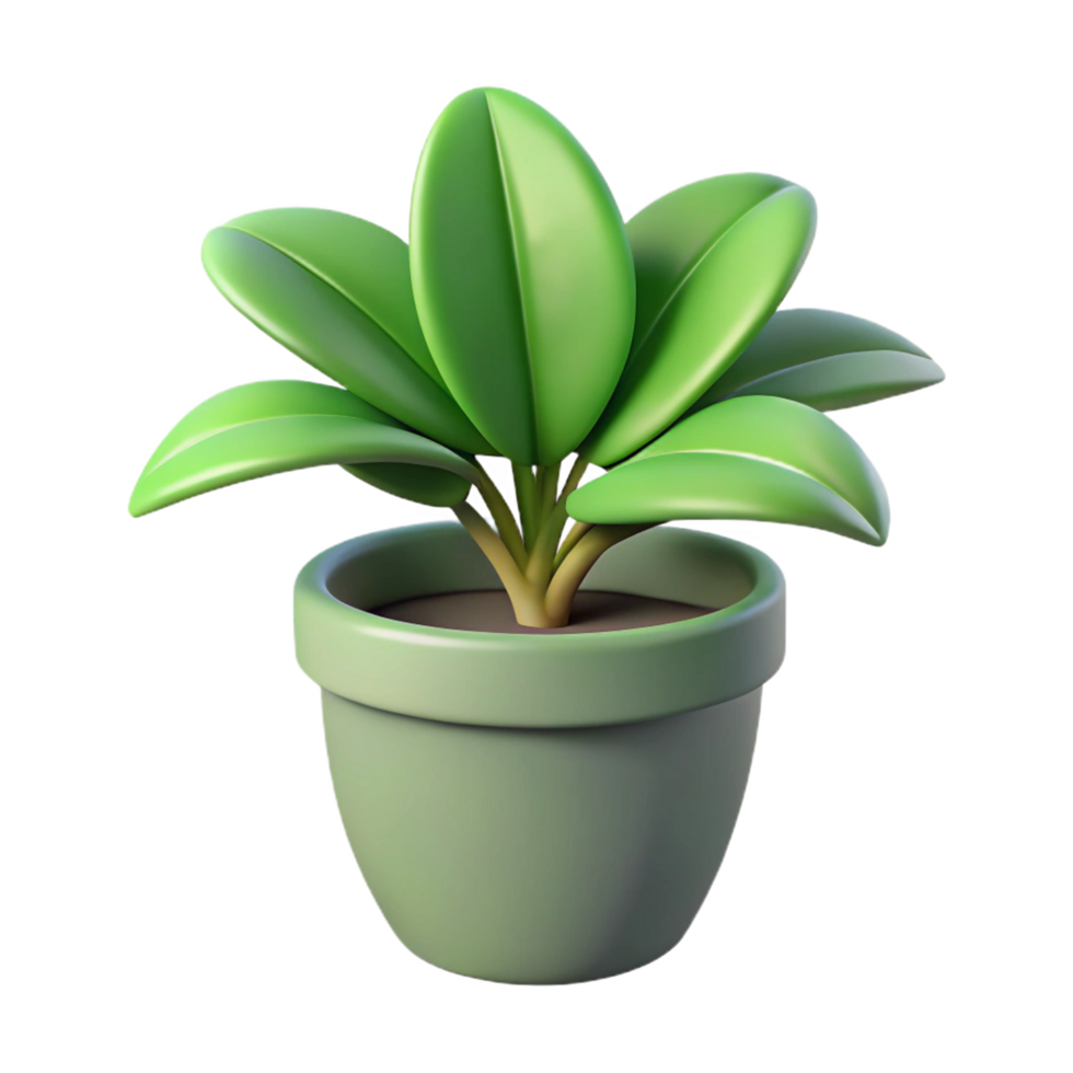 A 3D Render of a Green Plant in a Pot Simple Minimalist Design png