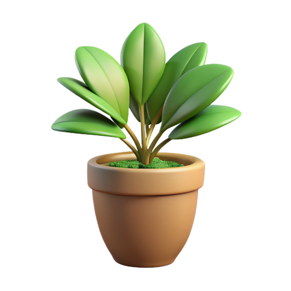 A Vibrant 3D Render of a Green Houseplant in a Terracotta Pot png
