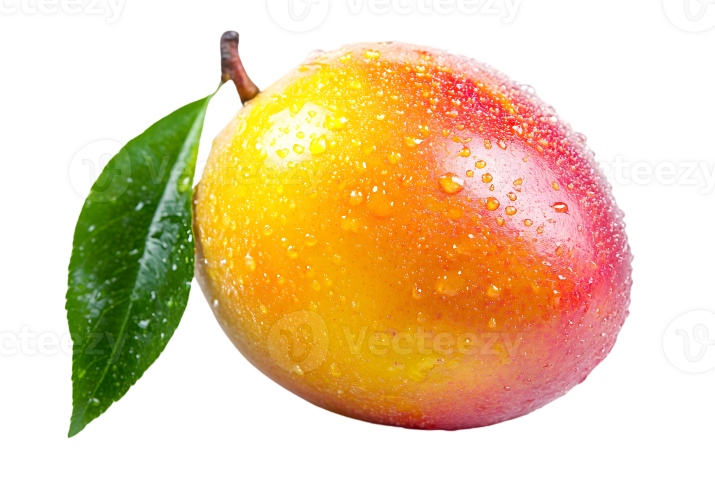 Fresh Mango With Water Drops And Leaf png