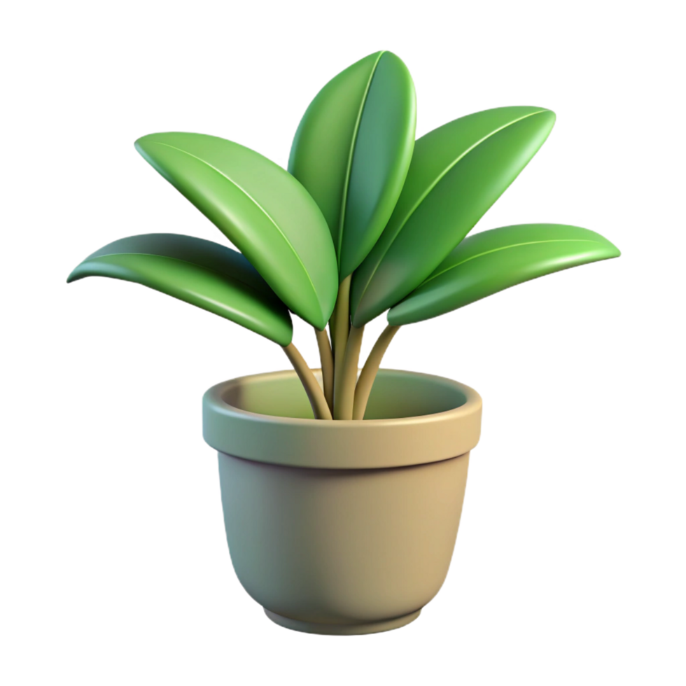 A 3D Render of a Cute Cartoon Potted Plant with Green Leaves png