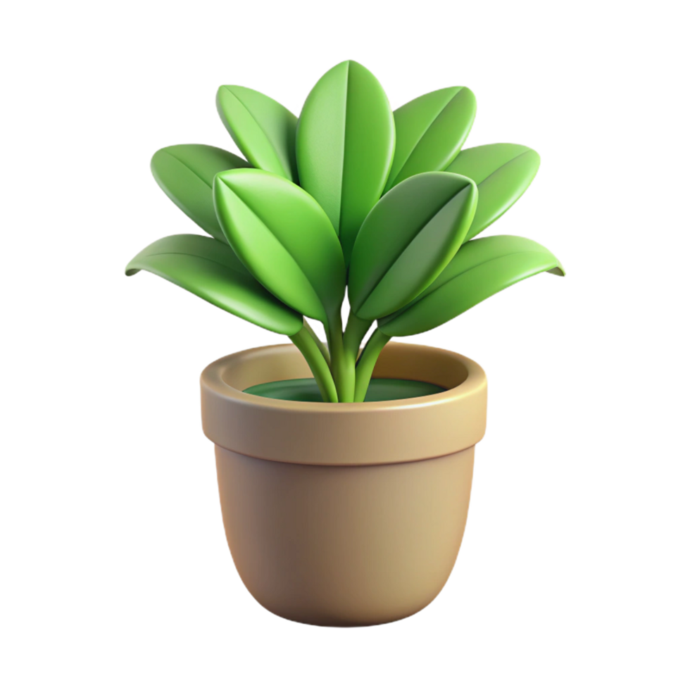 3D Render of a Potted Plant with Green Leaves png