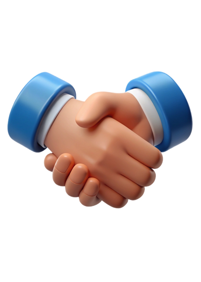 3D Render of Two Cartoon Hands Shaking in Agreement Business Deal Partnership png